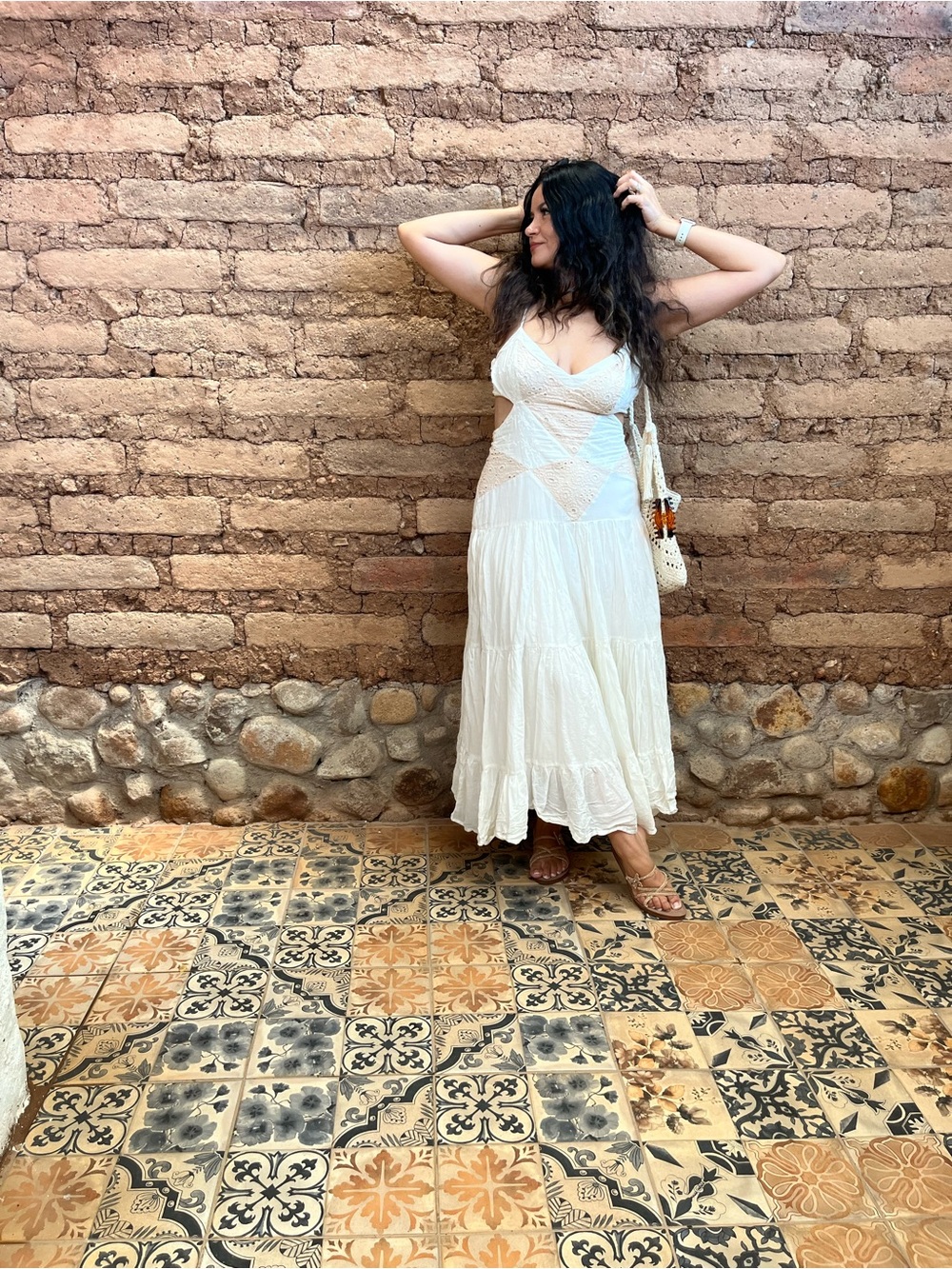 Lulu's White Crochet-Panel Maxi Dress